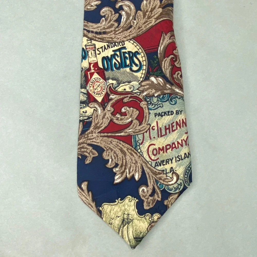 VTG Tabasco Necktie Mens Hot Sauce Silk Avery Island Oysters‎ 58x4